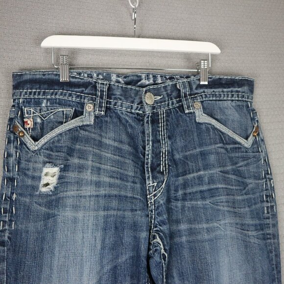 MEK Denim Heavy Boot Cut Thrashed Baggy 36W - Picture 3 of 8